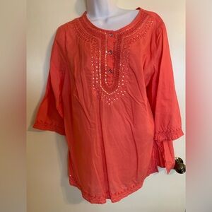 Avenue Coral Embroidered Blouse size14-16